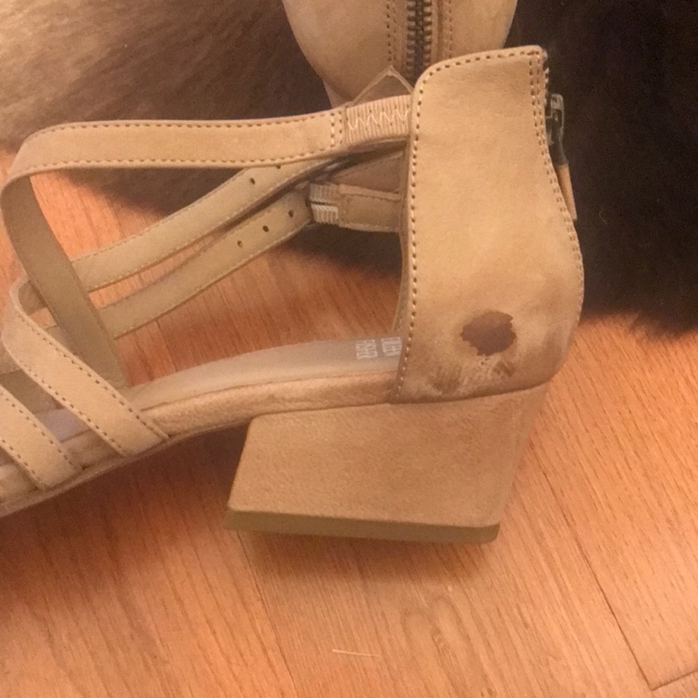 NEW Eileen Fisher women Sandals Kyra tan Nubuck Leather Open Peep Toe Size 7.5 - Picture 6 of 13